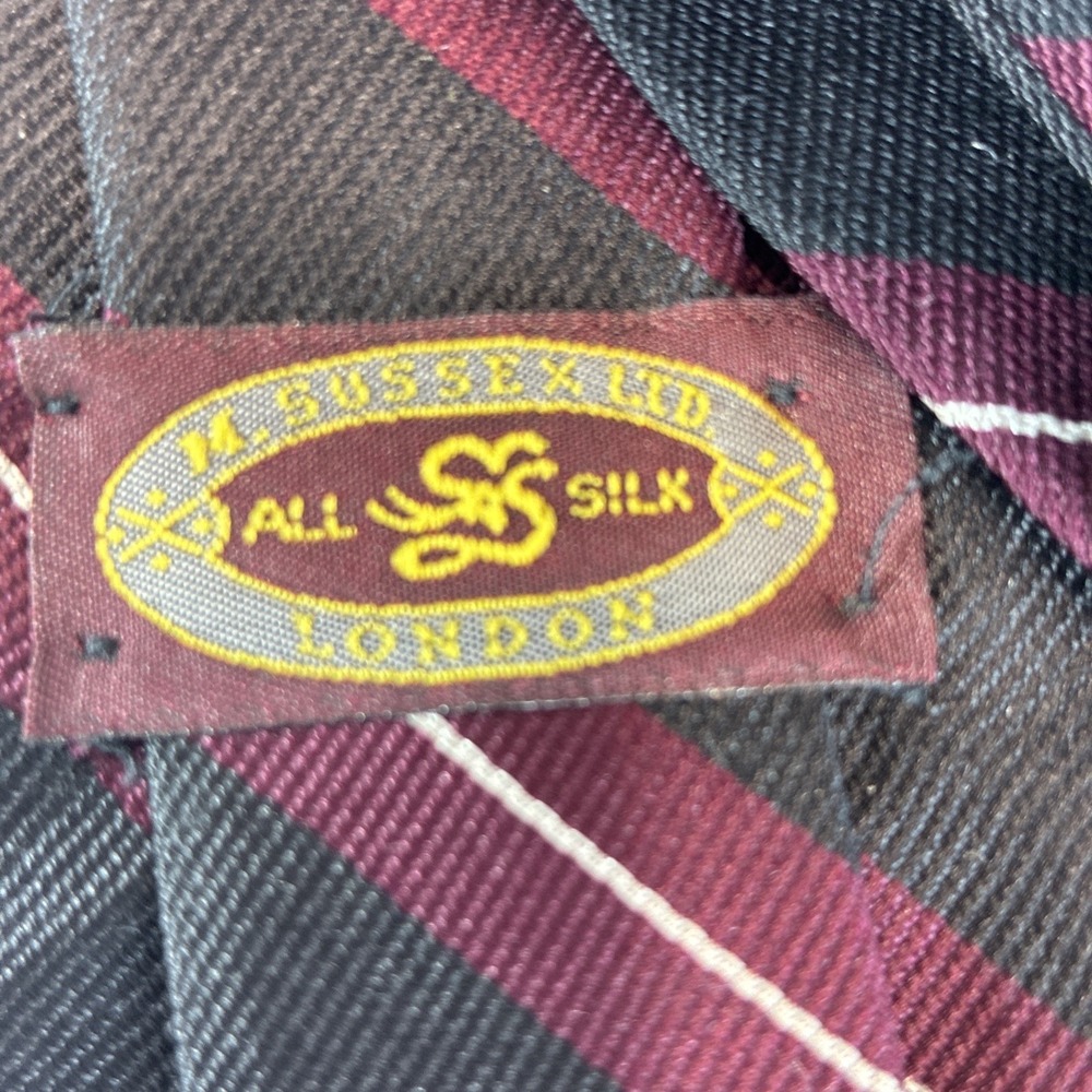 REPP M. Sussex LTD. London Tie All Silk Black Red Sliver Stripe Hand Made 3.5x58 - Picture 5 of 11